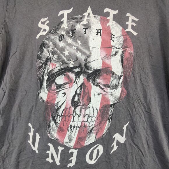 Jack & Jones Men's State of The Union Patriotic Shirt Gray Size XL Skull - Picture 5 of 13